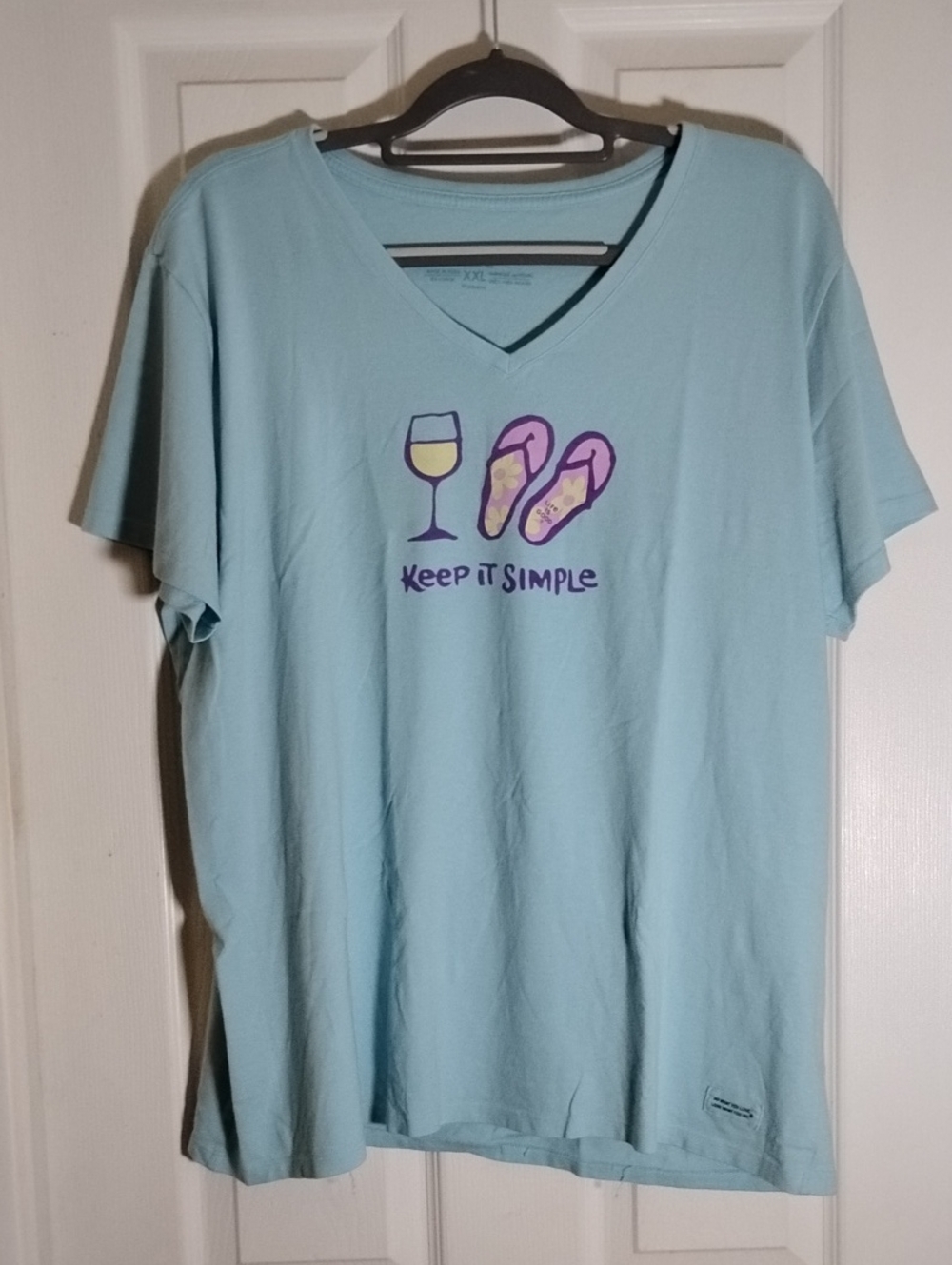 Life Is Good "Keep It Simple" V-neck Short Sleeve Cotton T-shirt XXL women's